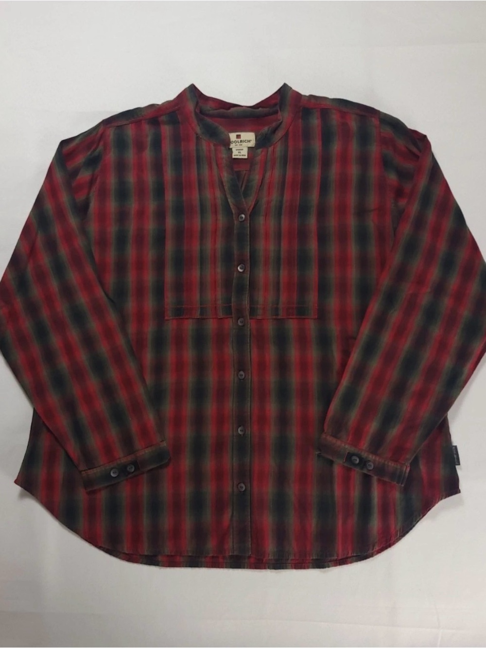 Woolrich Women's XL Plaid Button Front Long Sleeve Shirt Red Green Cotton Blouse